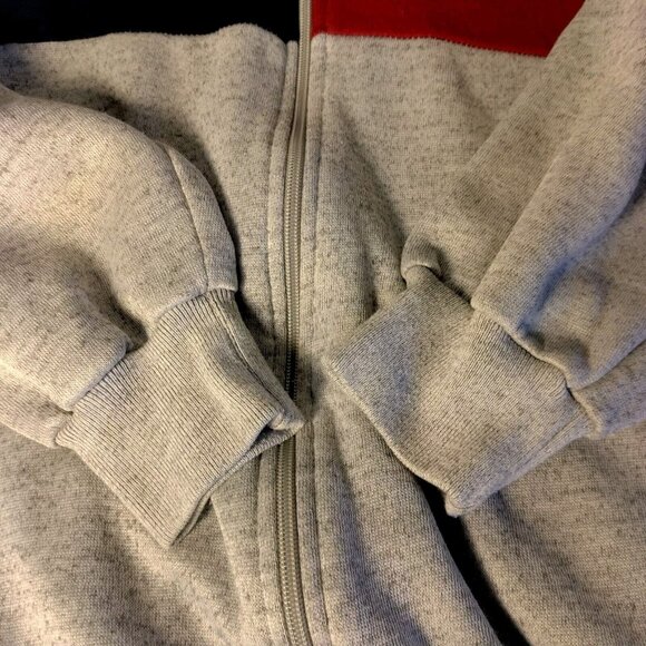 Vintage Track & Court Sweatshirt Men M Tall Gray Full Zip Red Blue Stripe Retro - Picture 10 of 16